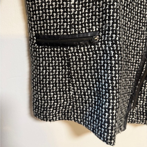 Sandro Tweed Moto Jacket Black & White Size L - Picture 6 of 11
